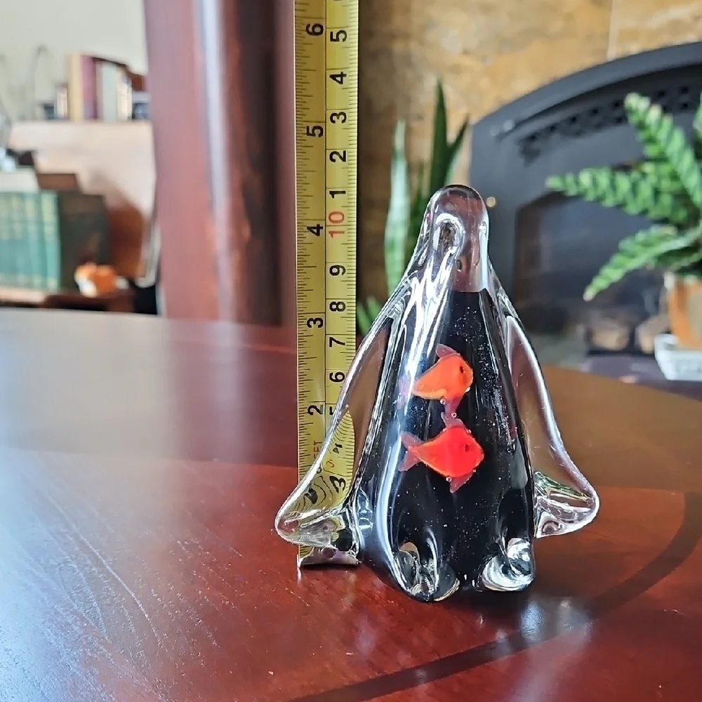 Vintage Handblown Murano Style Art Glass Penguin Aquarium Sculpture